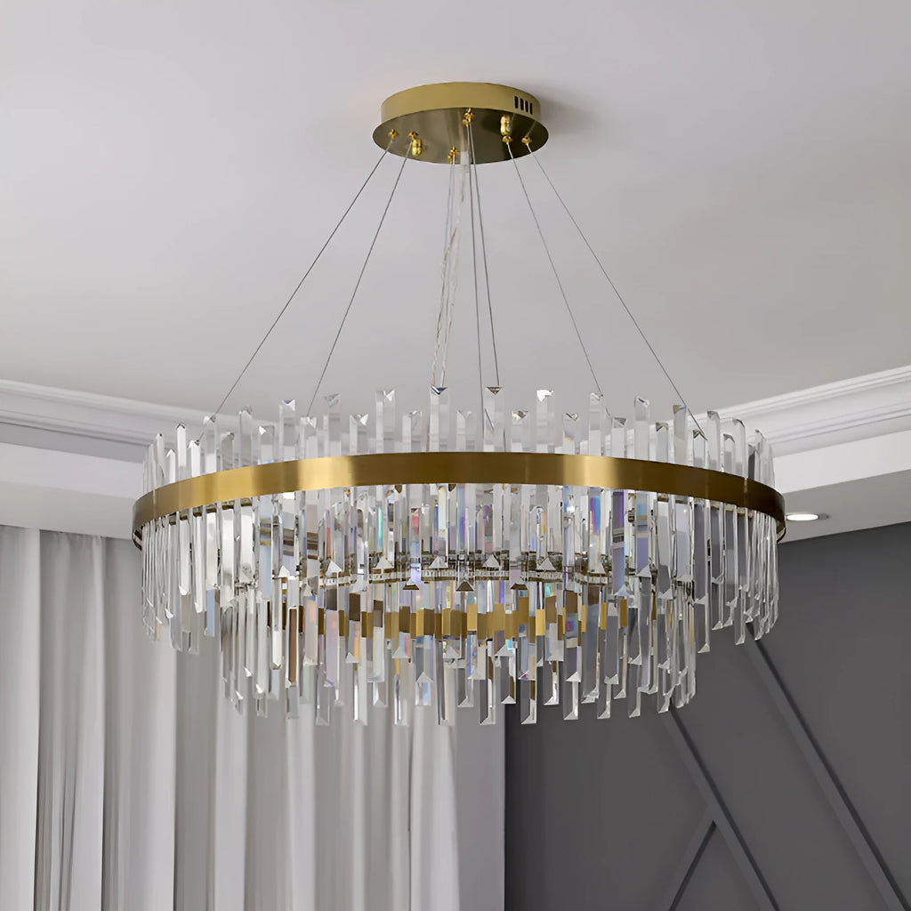 Adjustable height crystal chandelier ceiling light with fish-shaped design and stainless steel construction