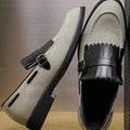 Men's gray denim loafer shoes with tassel accents, pointed toe, flat heel, low-cut casual summer footwear