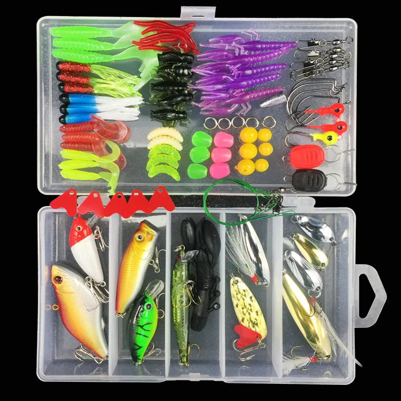 Junior fishing lure set in polypropylene box with multiple size options for freshwater angling