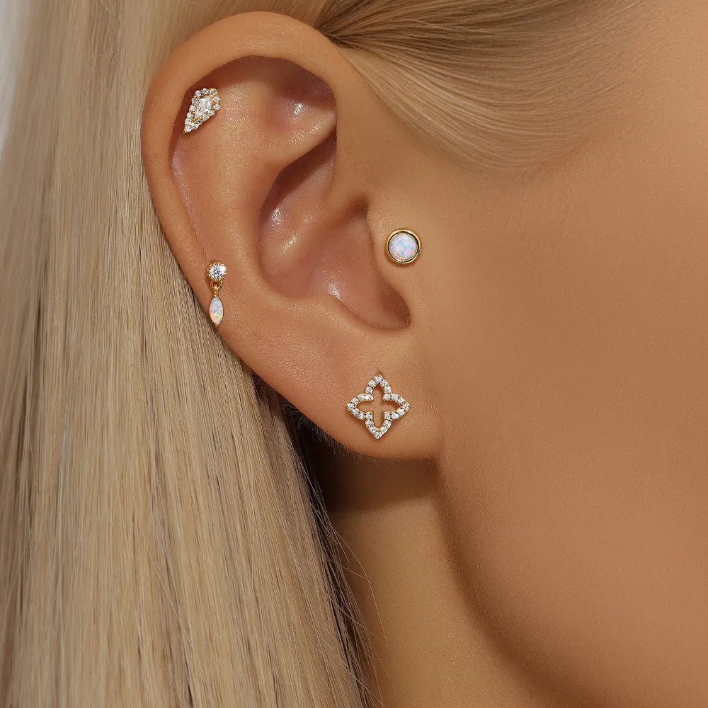 S925 sterling silver flat column geometric ear bone stud with threaded post in a gold electroplated finish.