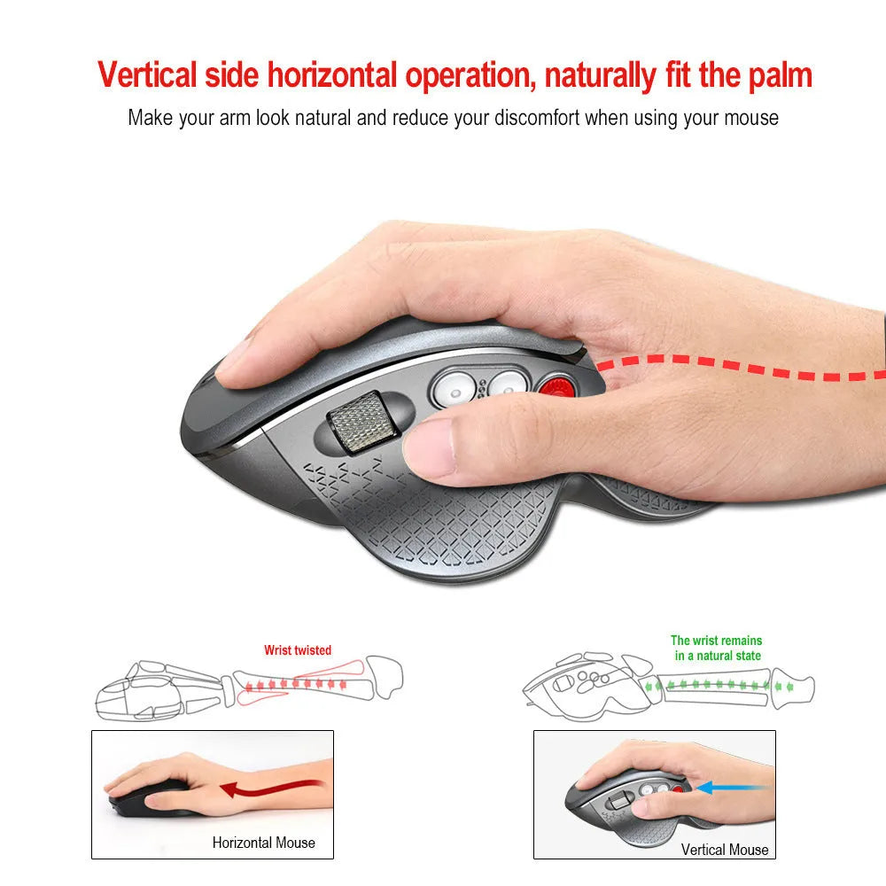 T32 Wireless Vertical Mouse in black or silver with aluminium side roller on desk