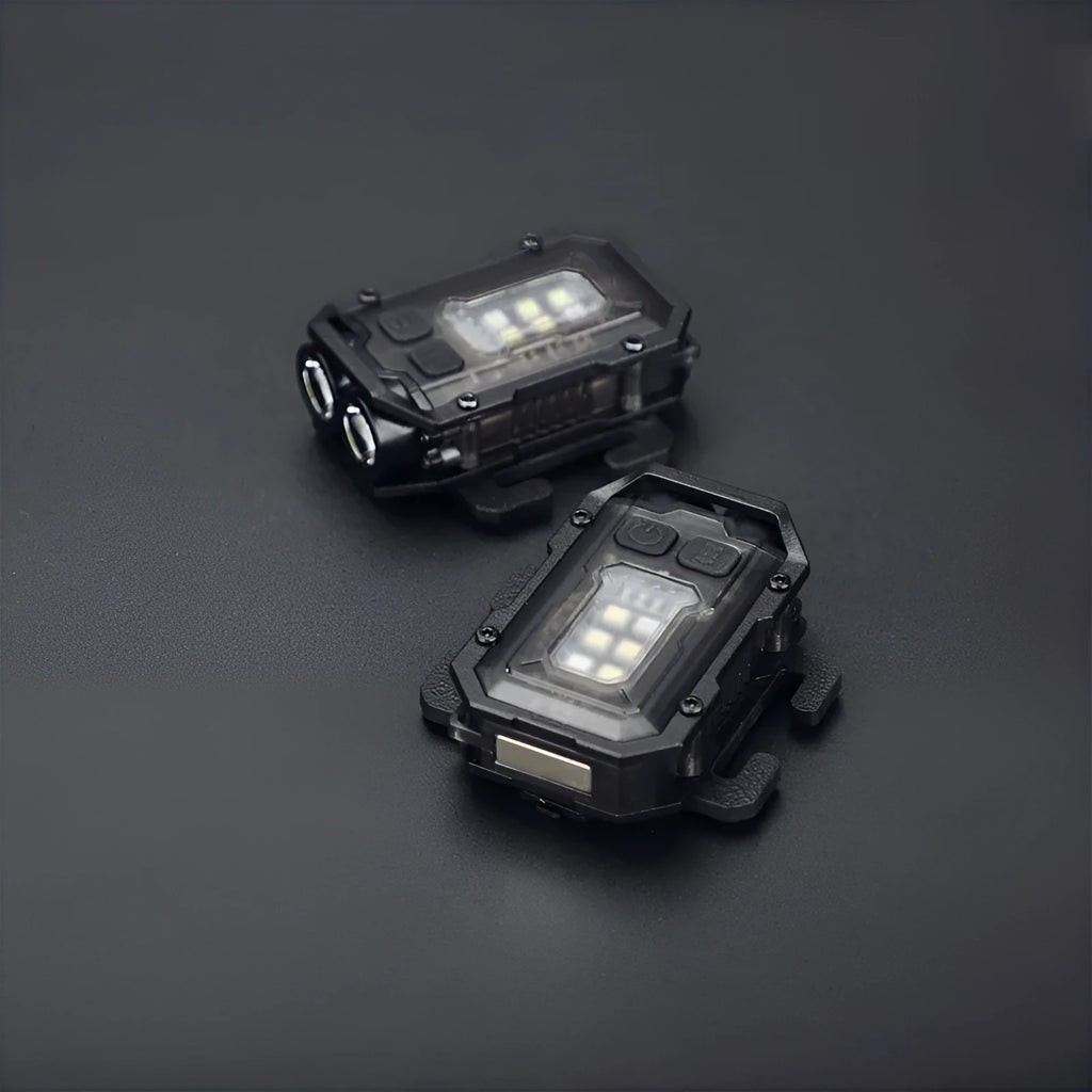 Tactical mini warning flashlight with USB charging cable and backpack mount