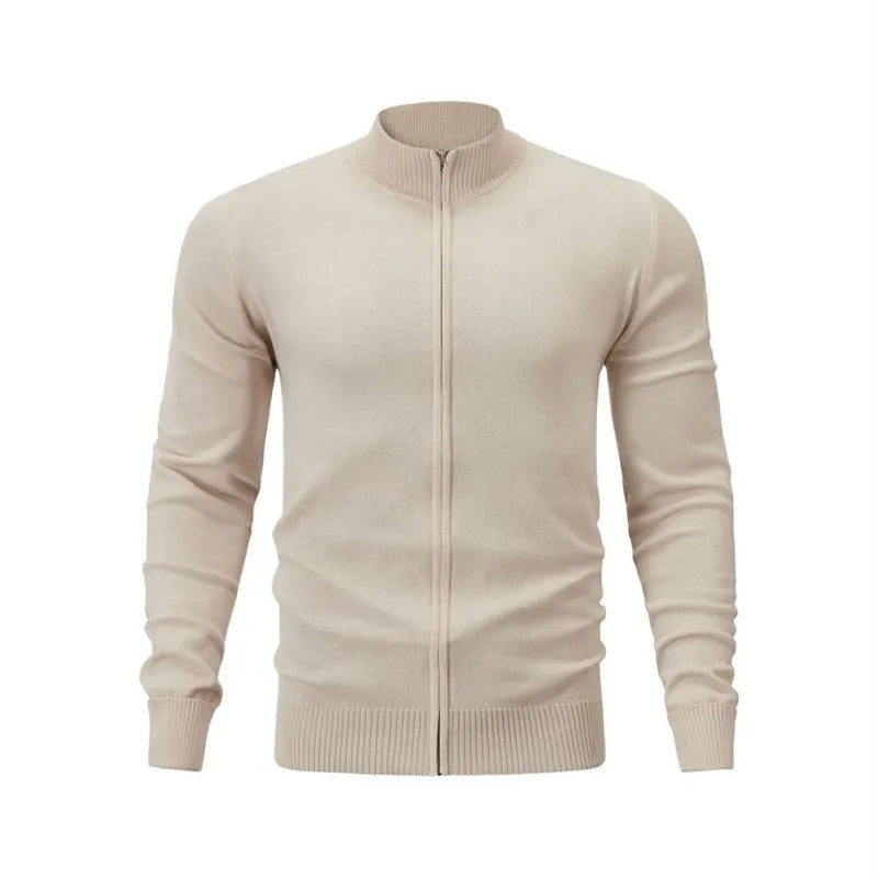 Men's casual zip-front sports sweater with stand collar in cotton fabric loose fit