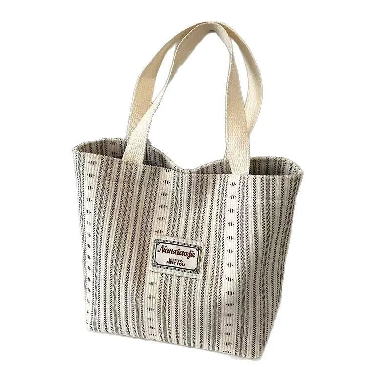 Japanese style corduroy handbag with large capacity and internal organisers in dark brown colour
