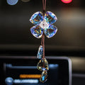 Crystal four leaf grass car pendant in four colour options hanging from rearview mirror