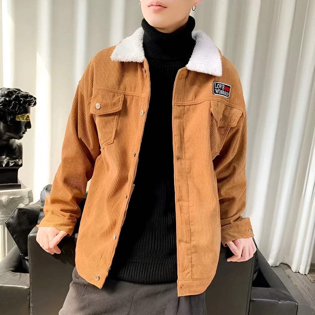 Men's corduroy workwear jacket in loose fit design with stick pockets