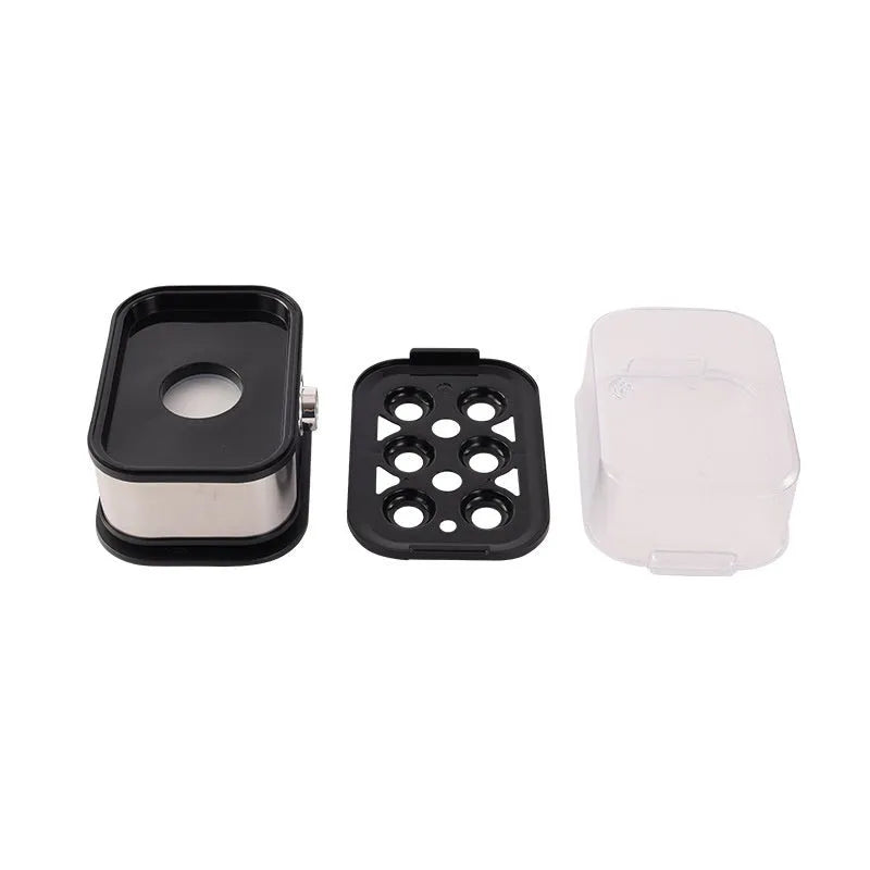 Black stainless steel portable egg boiler with carrying belt for travel