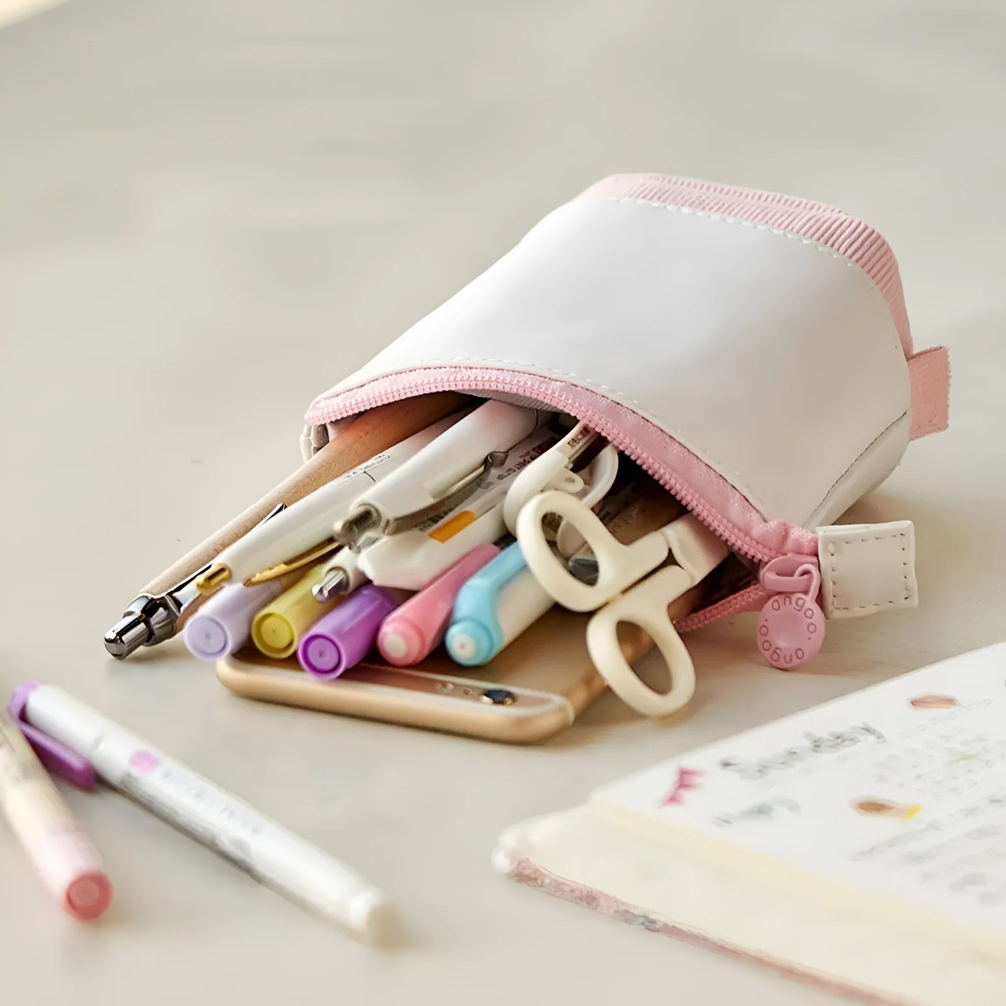Korean style telescopic drop-down stationery case in PU corduroy with six colour options