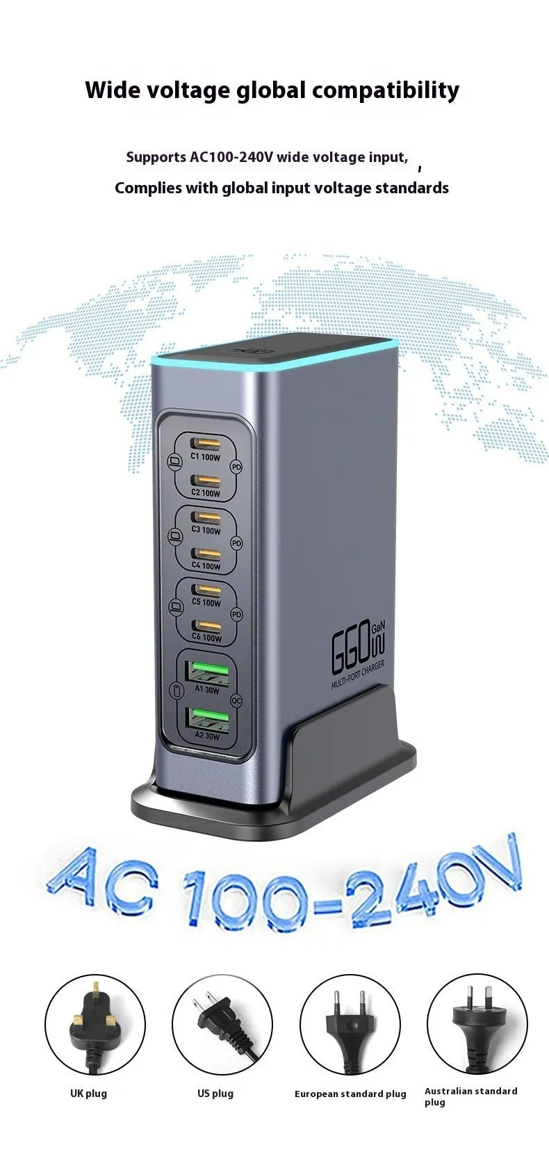 660W gallium nitride desktop charger with multiple USB-C ports for phones and tablets