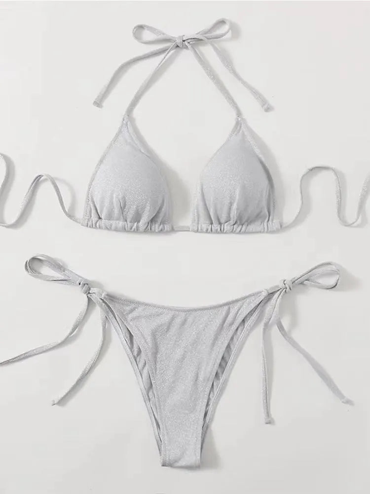 Women's split bandage design bikini swimsuit in polyester fabric