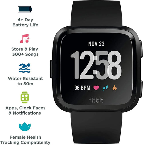 Black waterproof smart watch with 1.4-inch screen showing heart rate display