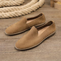 Men's handmade casual shoes in khaki with low-top wedge design and rubber soles