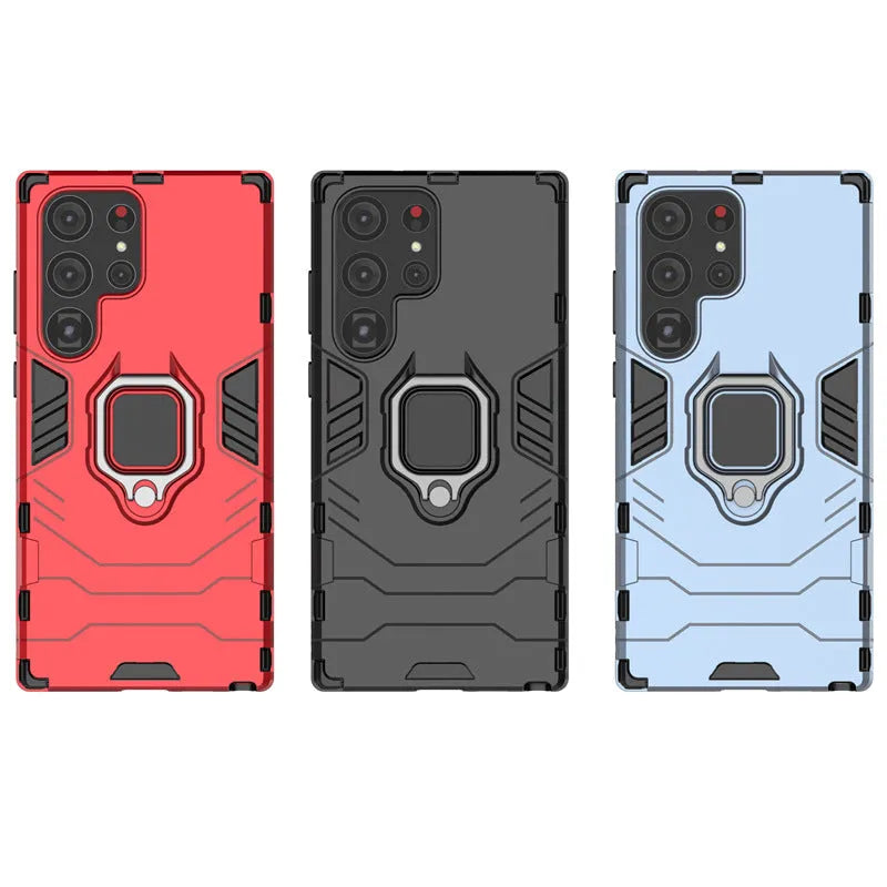 Black TPU PC drop-resistant phone case with kickstand bracket for Samsung Galaxy S23