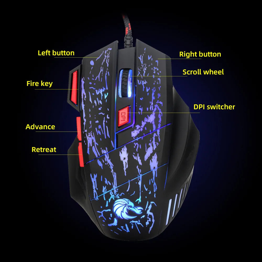 Water Crack design gaming mouse with colourful luminous effects and black H300BK colour