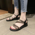 Korean style women's sandals with rhinestone sequins on PU upper and rubber sole