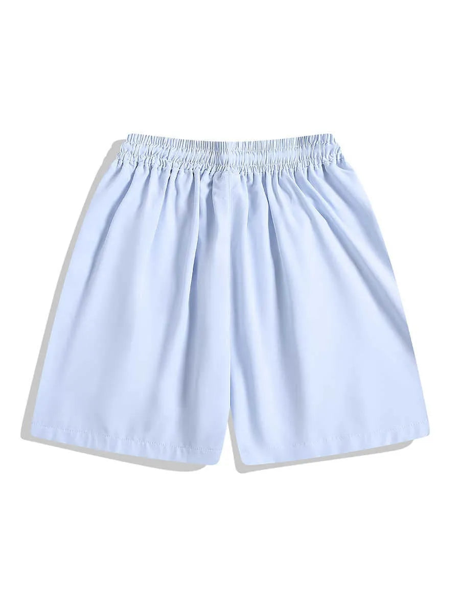 Black loose-fit quick-dry sports shorts with an elastic waistband on a manikin.