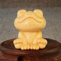 Solid bamboo smiling frog carving ornament measuring 5cm height with 4.5cm diameter