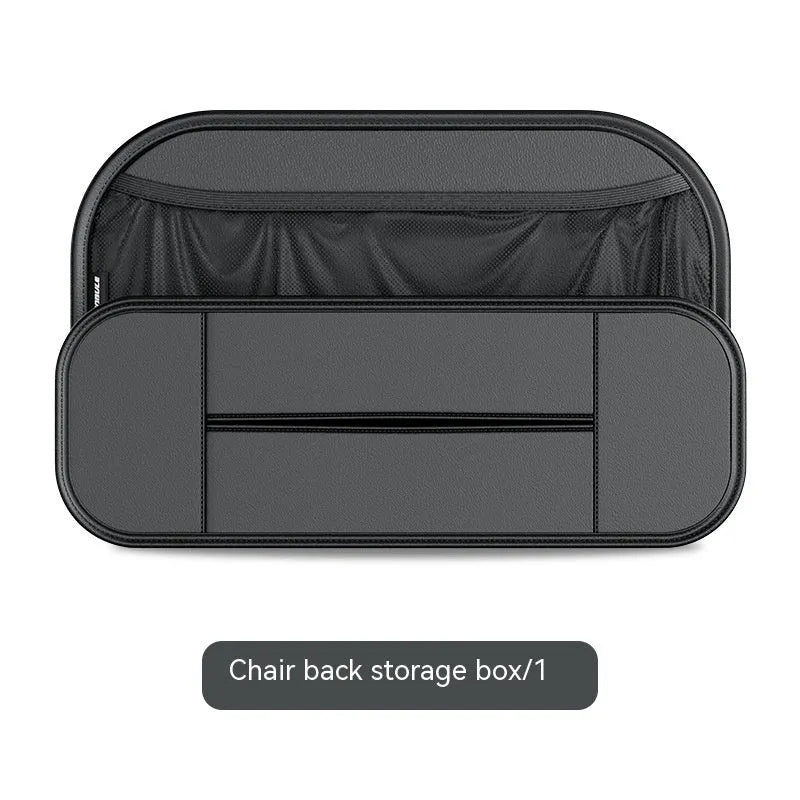 Black leather car seat back storage organiser with adjustable compartments