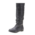Women's flat ankle boots in black with a round toe, slip-on design, and high cylinder cut.