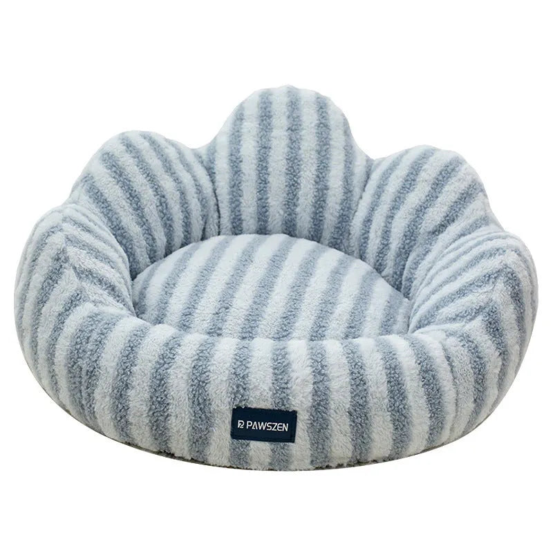 Petal Cat Nest Thickened Large Warm Kennel Cloth Pet Bed with Striped Flower Design in Light Blue and Coffee for Cats Indoor Use Small Medium Large Sizes Cushion Cage Accessory