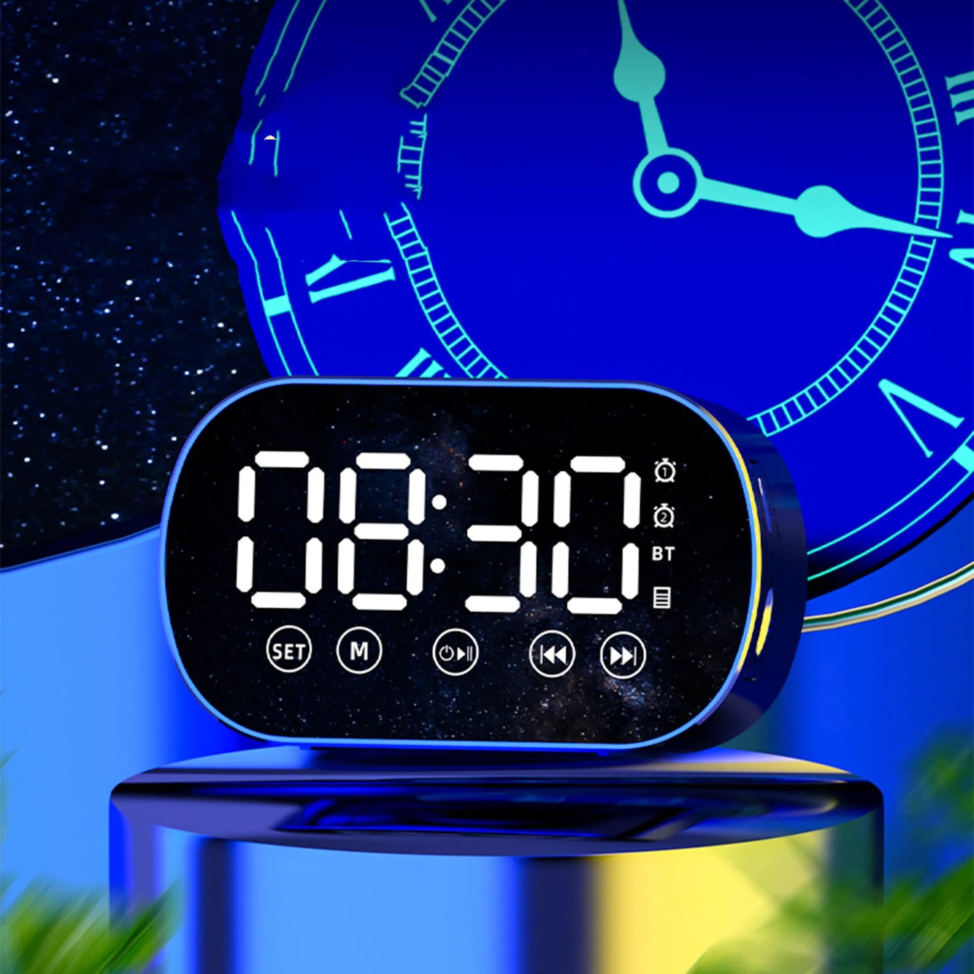 Multifunctional Wireless Bluetooth Speaker Mirror Mini with FM Radio Alarm Clock, 3W Output, 40mm Speaker, TF Card Support, USB Charging, in Black Pink White