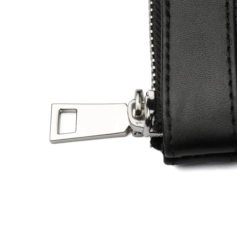 Black men's leather clutch wallet made from genuine cowhide measuring 20 by 10 centimetres