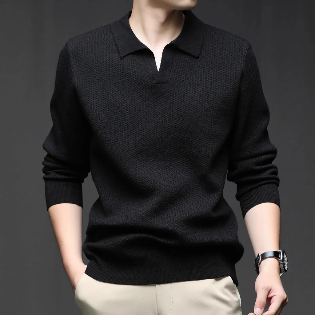 Men's loose-fit casual pullover sweater in autumn colours on hanger