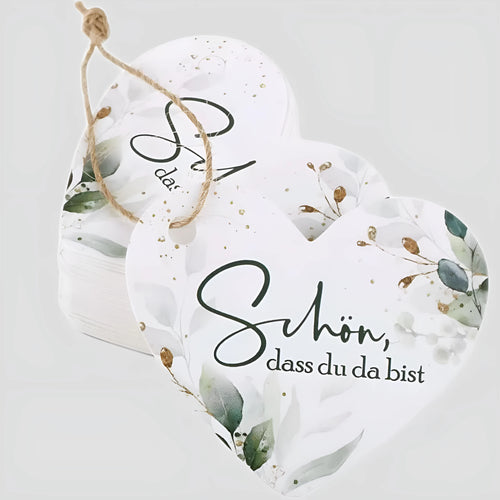 Set of 50 heart-shaped paper gift tags with floral design in two colour style options
