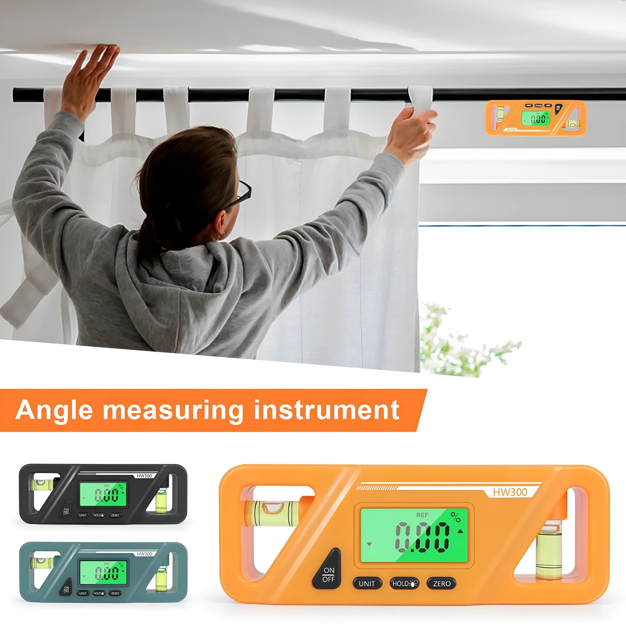 Black digital inclinometer level meter with magnetic base and LCD display showing angle reading.