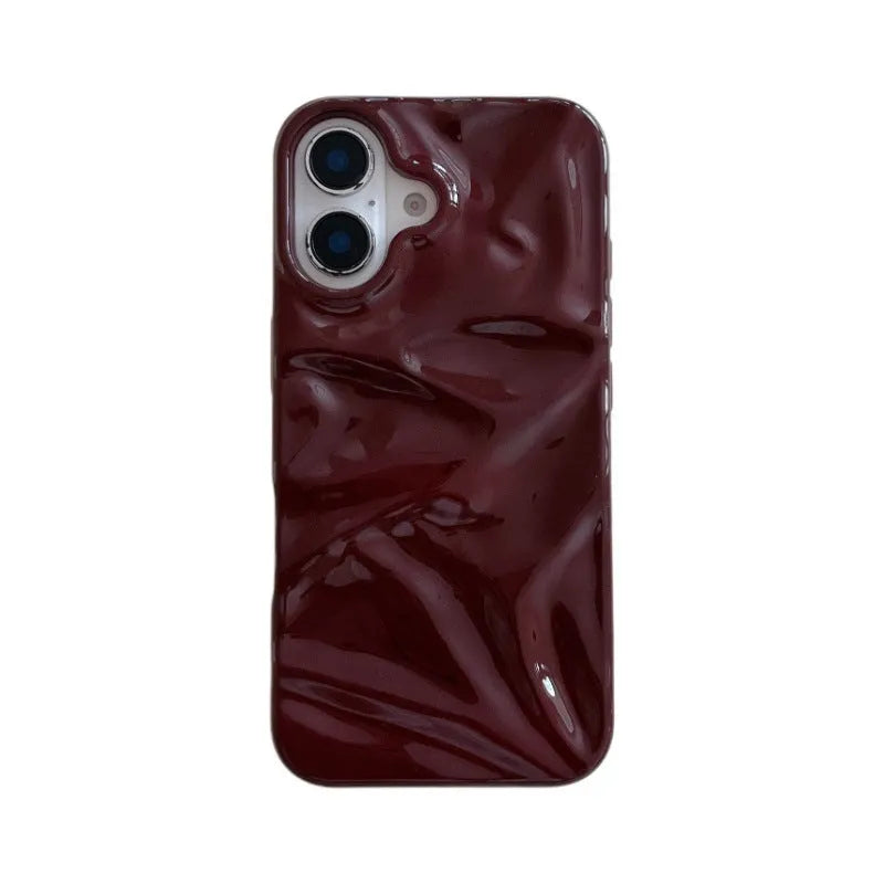 Niche wine red irregular pleated three-dimensional TPU soft shell phone case for Apple iPhone models