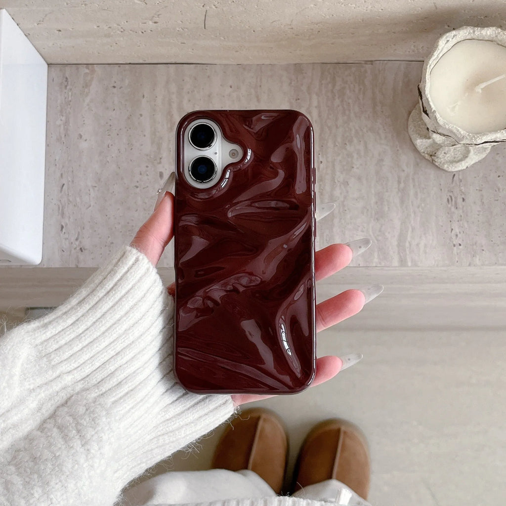Niche wine red irregular pleated three-dimensional TPU soft shell phone case for Apple iPhone models
