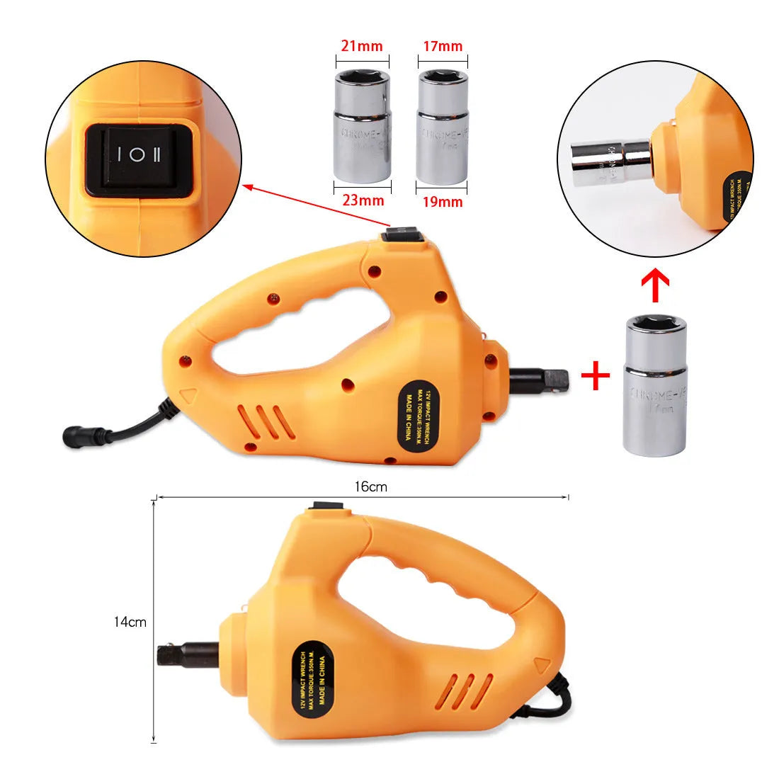 Yellow car electric jack set with hydraulic lift and electric wrench for tyre changes