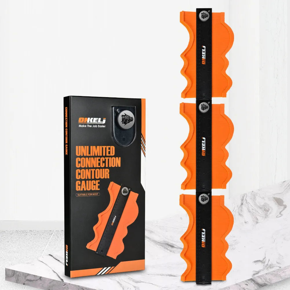 10-inch contour gauge with infinite stitching and lock belt mechanism for profile transfer