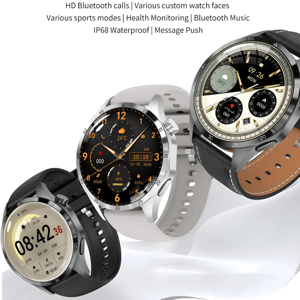 Black smartwatch with Bluetooth call function and health monitoring on a silicone strap