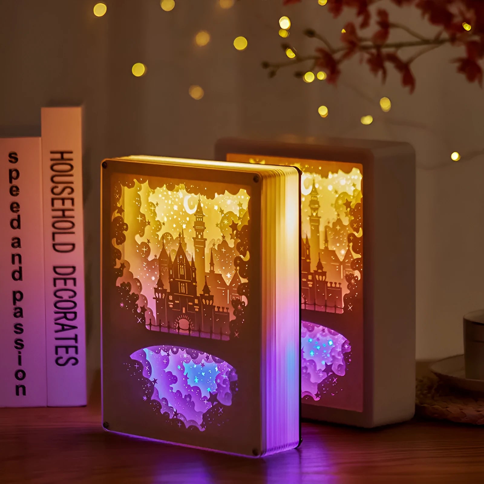 USB-powered bedside night light with three-dimensional paper carving design and remote control