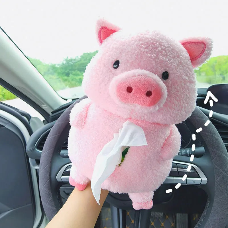 Soft plush cartoon lamb tissue box for car dashboard or home decor.