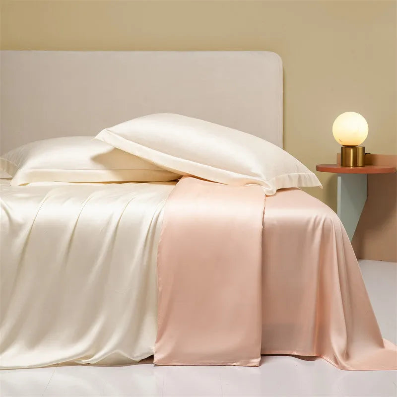 Lenzing Tencel quilt cover and sheet set in a modern colour like Aurora Blue, showing satin weave texture.