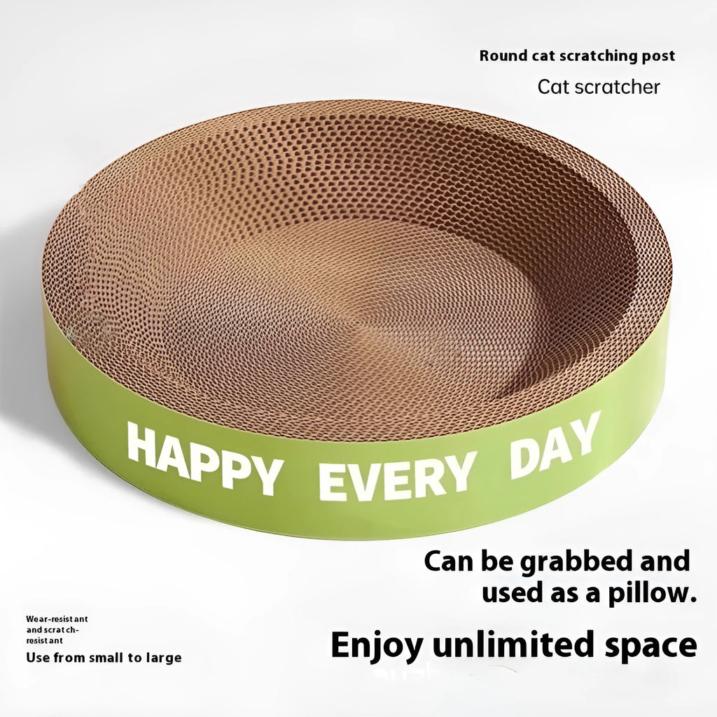 Green round cat scratching board nest with jute fibre surface in two size options
