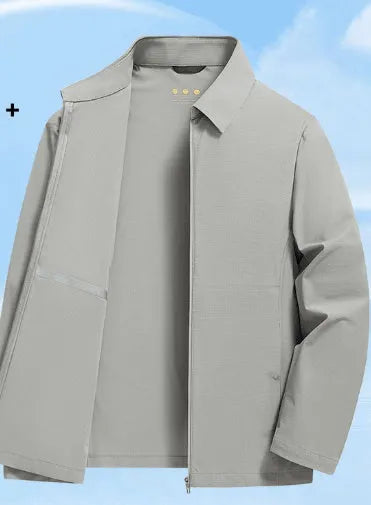 Men's navy blue summer business coat with lapels, ice silk fabric, and regular fit for office wear