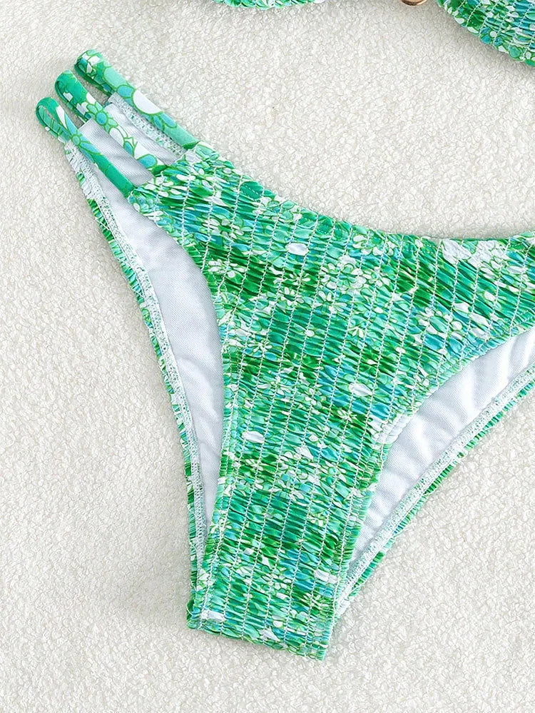 Women's floral bikini swimsuit in orange, blue and rose red colours with nylon lining