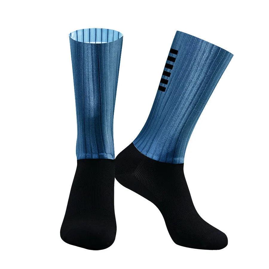 A pair of athletic socks for cycling and running in a chemical fibre blend, shown in one of six available colours.