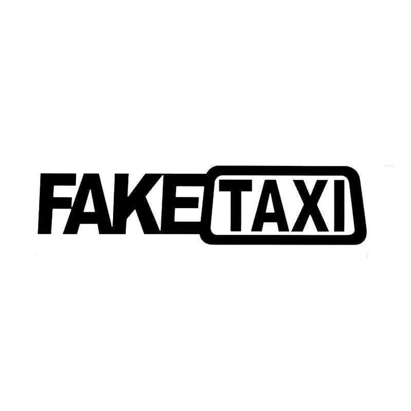 FAKE TAXI car warning sticker in black, white or yellow colour, 20 cm by 8 cm waterproof PET vehicle decal
