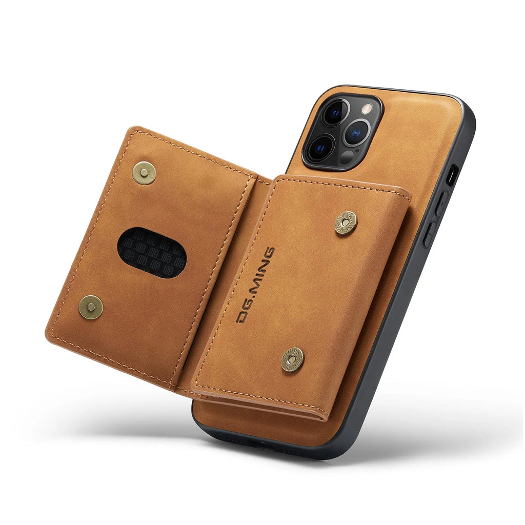 Magnetic card holder split protection phone case in PU for Apple iPhone, available in combination colours