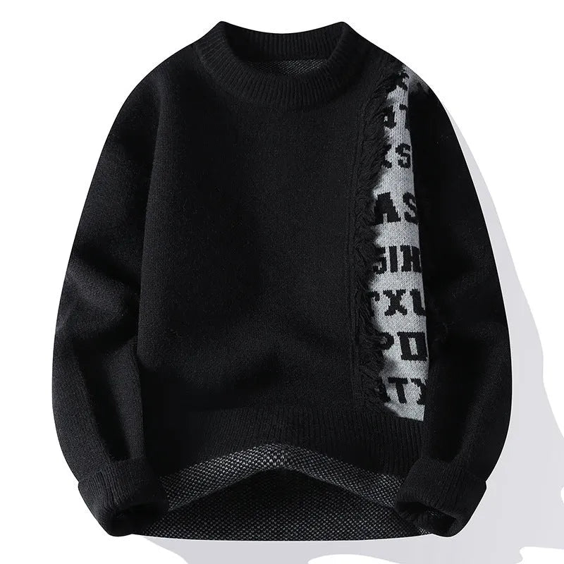 Men's loose fit knitted pullover sweater with ribbed hemline in four colour options