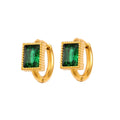 Geometric stainless steel earrings with square zircon detailing in white, black or green colours