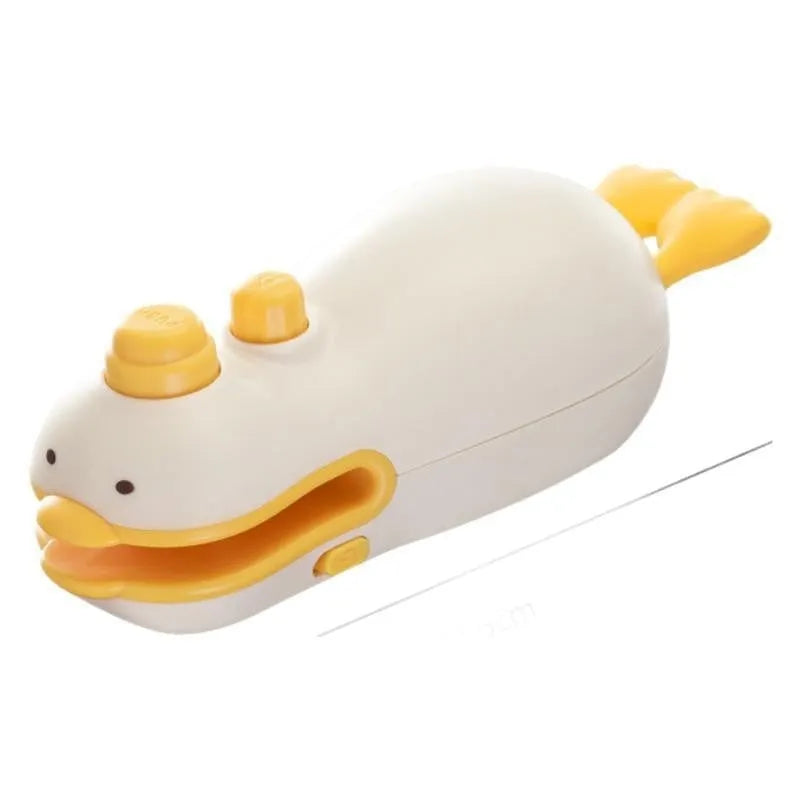 Small yellow duck themed rechargeable sealing machine with animal jacquard design and USB charging cable