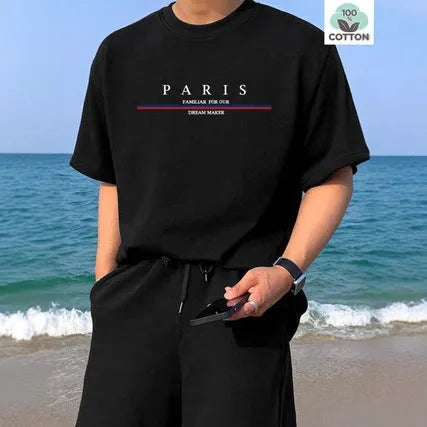 Men's loose fit short-sleeved t-shirt with large letter print, shown in apricot colour
