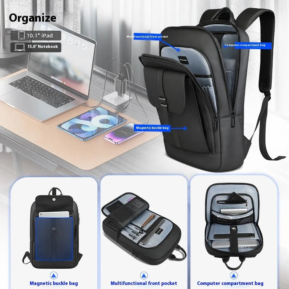 Black lightweight Oxford cloth backpack with urban simplicity style for business commute
