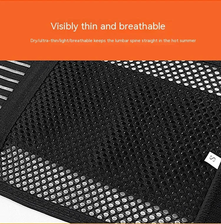 Black sports waist support belt with steel plate for lumbar decompression during running, yoga and fitness.