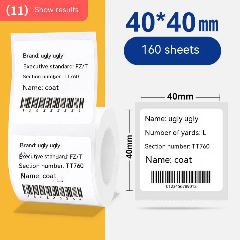 Roll of white 40x40mm thermosensitive paper adhesive labels for commercial labelling applications